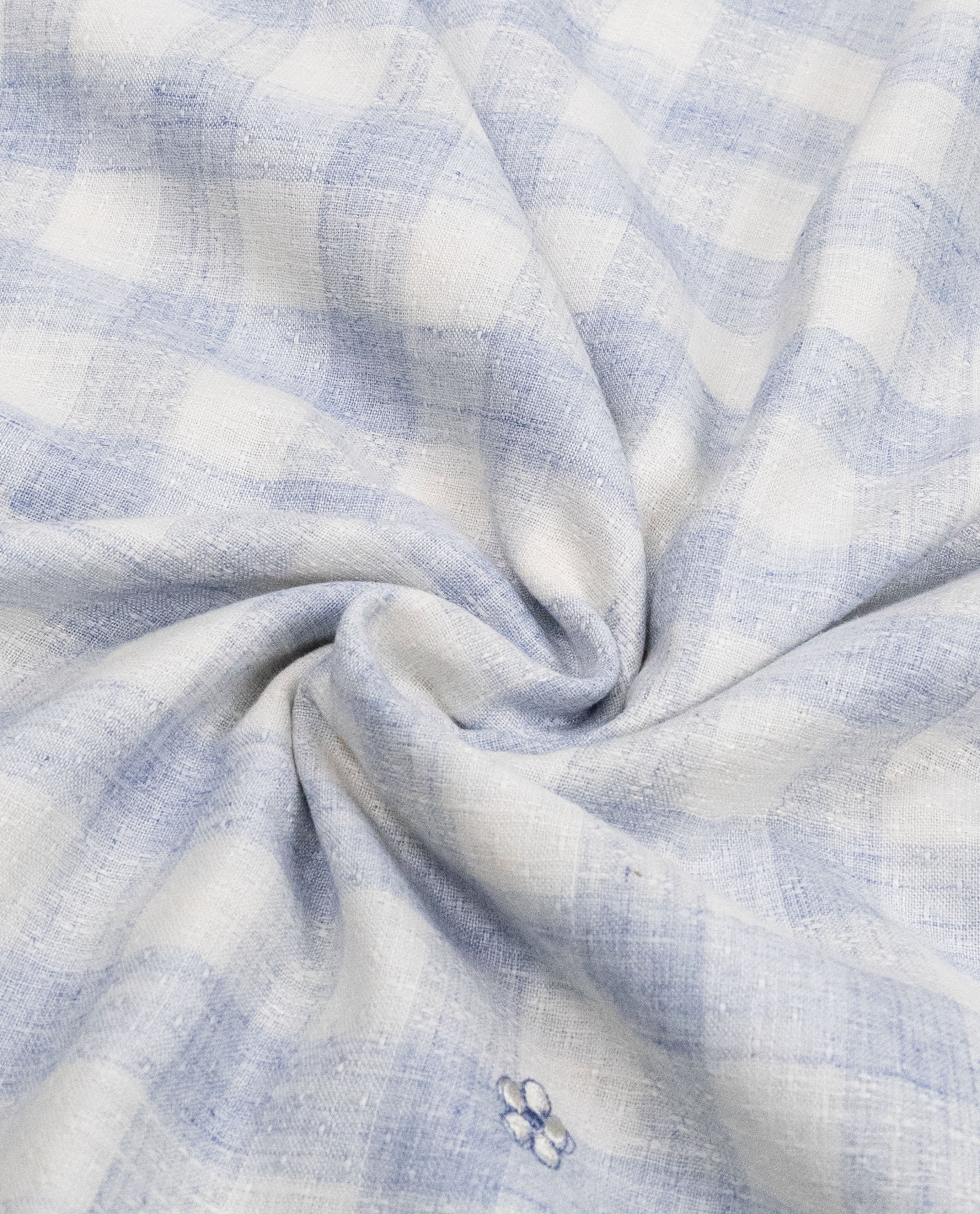 Periwinkle Blue White Checks Rida With Dark Blue Cheks Panel Floral Lace & Floral Border Work