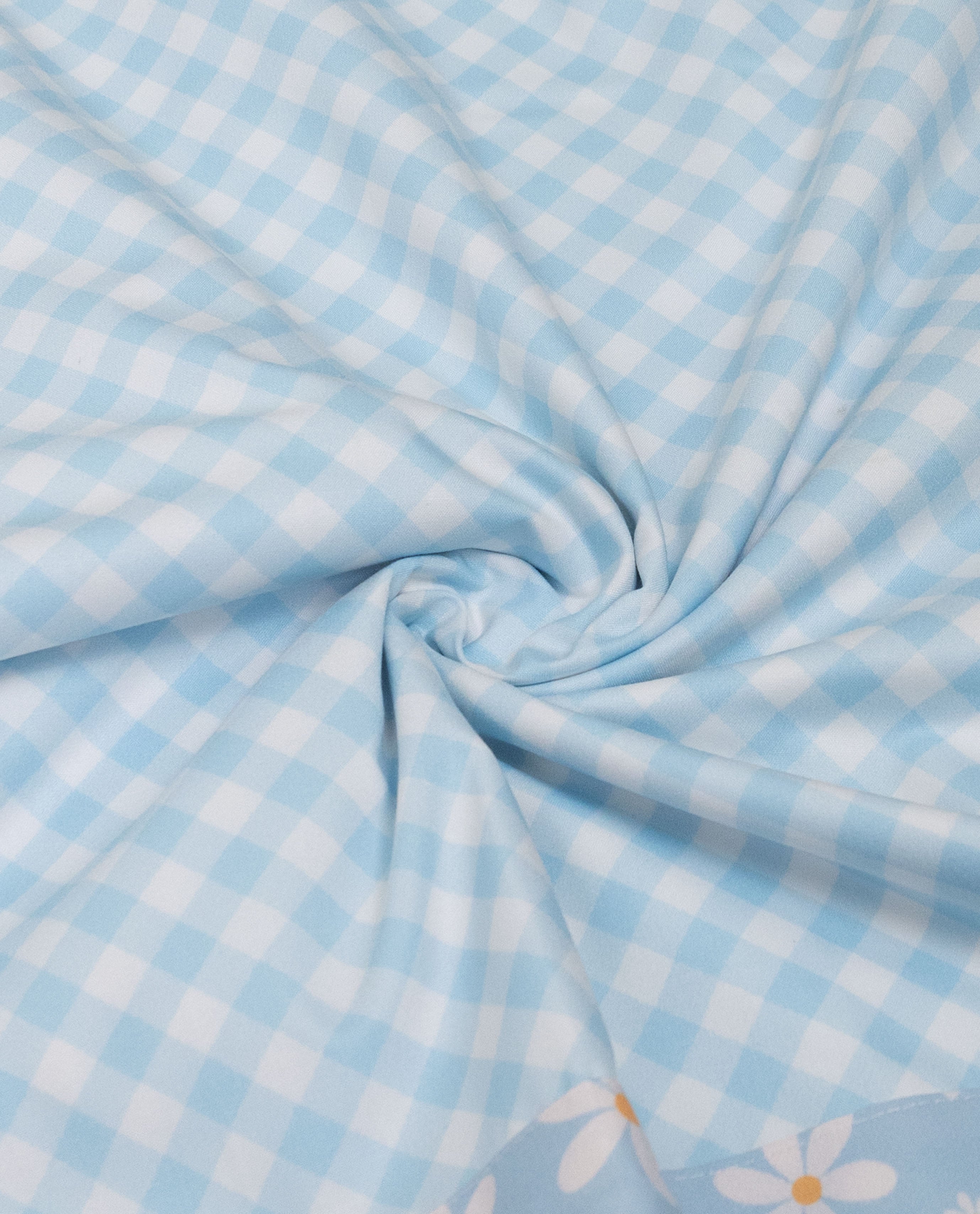 Light Blue White Ghingham Rida With Smart Floral Dots Panel & Smart Lace