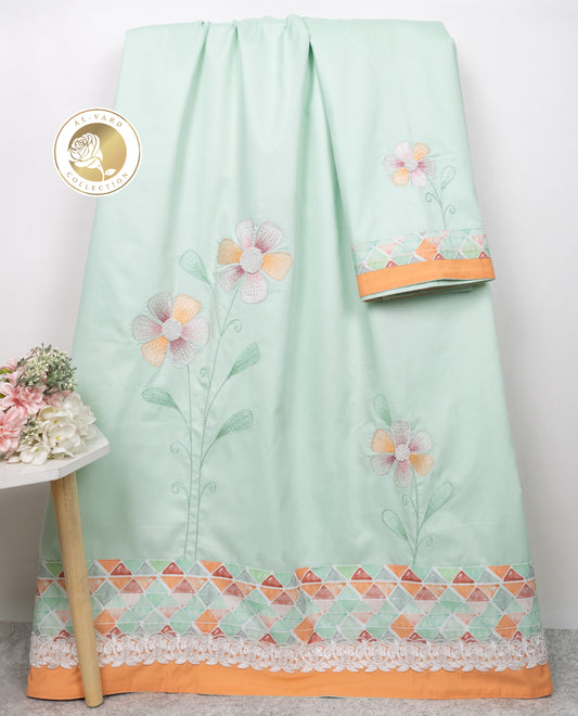 Mint Green With Smart Design Panel & Smart Floral Embroidery Work