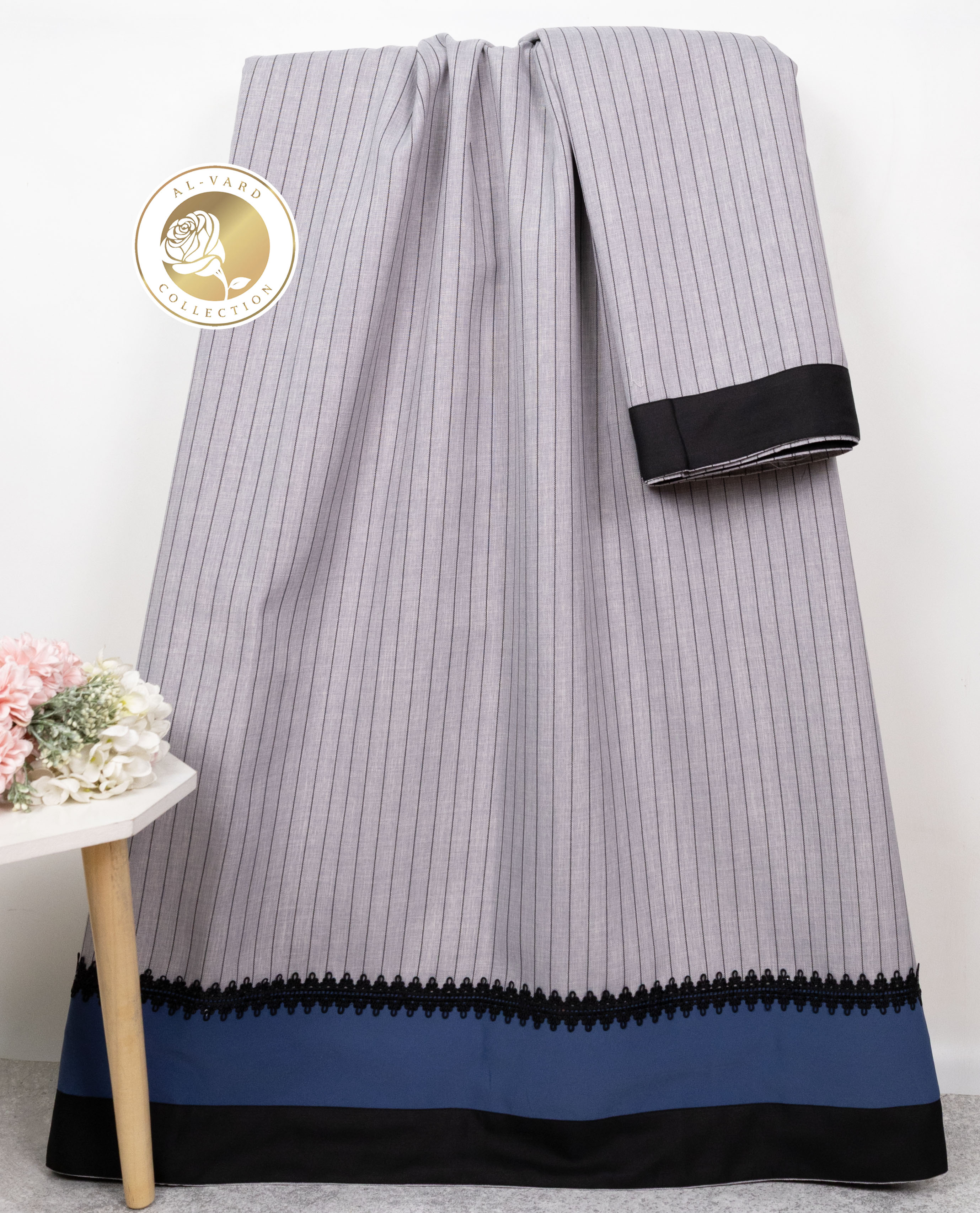 Slate Grey Black Lining Rida With Blue & Black Panel & Black Lace