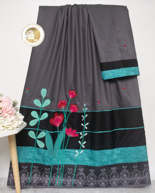 Dark Grey Rida With Smart Panel Pintex & Floral Work Floral Lace
