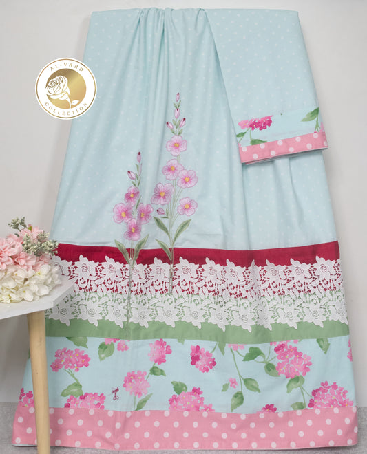 Light Blue Rida With Smart Floral Panel & Floral Embroidery Work