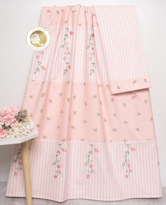 Light Peach Rida With Smart Floral Print & Floral Embroidery Work
