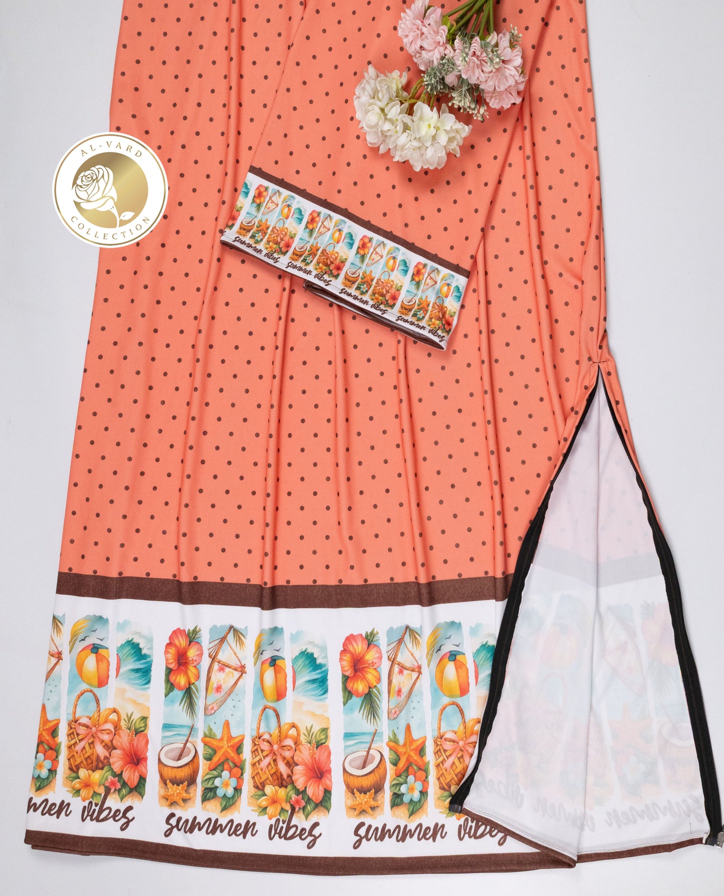 Neon Orange Dots Swim Wear With Summer Vibes Printed With Objects