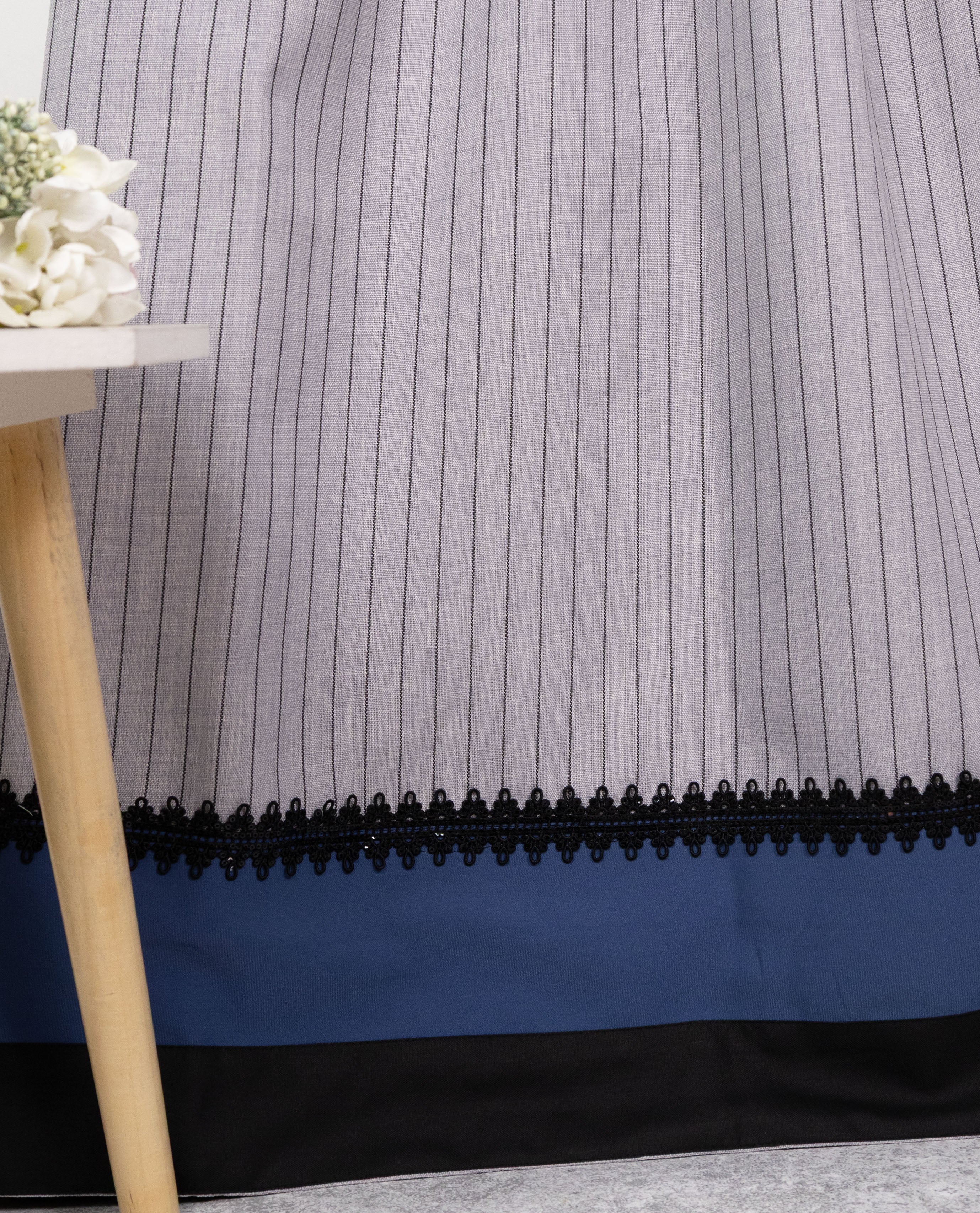 Slate Grey Black Lining Rida With Blue & Black Panel & Black Lace