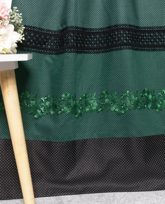 Dark Green Rida With Smart Floral Design Lace & Black Lace