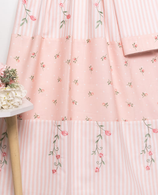 Light Peach Rida With Smart Floral Print & Floral Embroidery Work