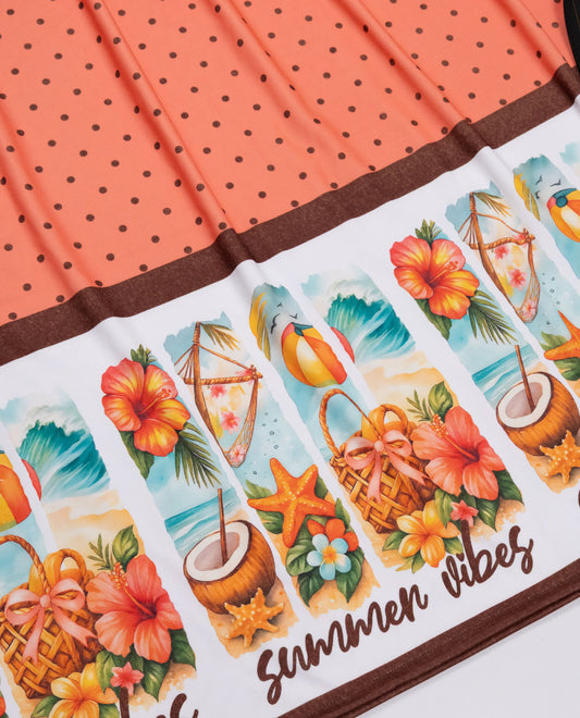 Neon Orange Dots Swim Wear With Summer Vibes Printed With Objects