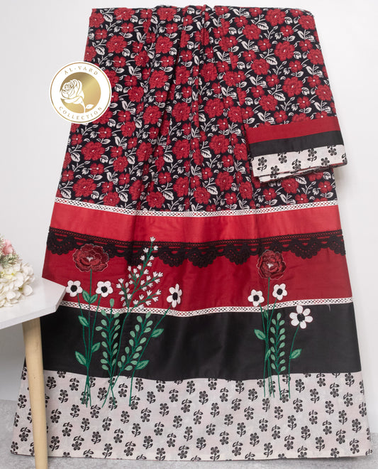 Black Base Floral Printed Rida With Smart Panel & Smart Work