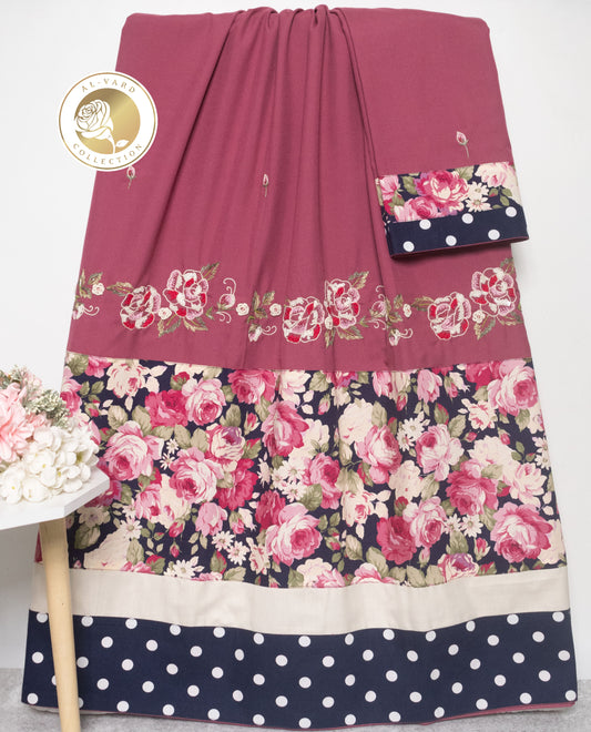 Dark Pink Rida With Floral Panel & Floral Embroidery Work