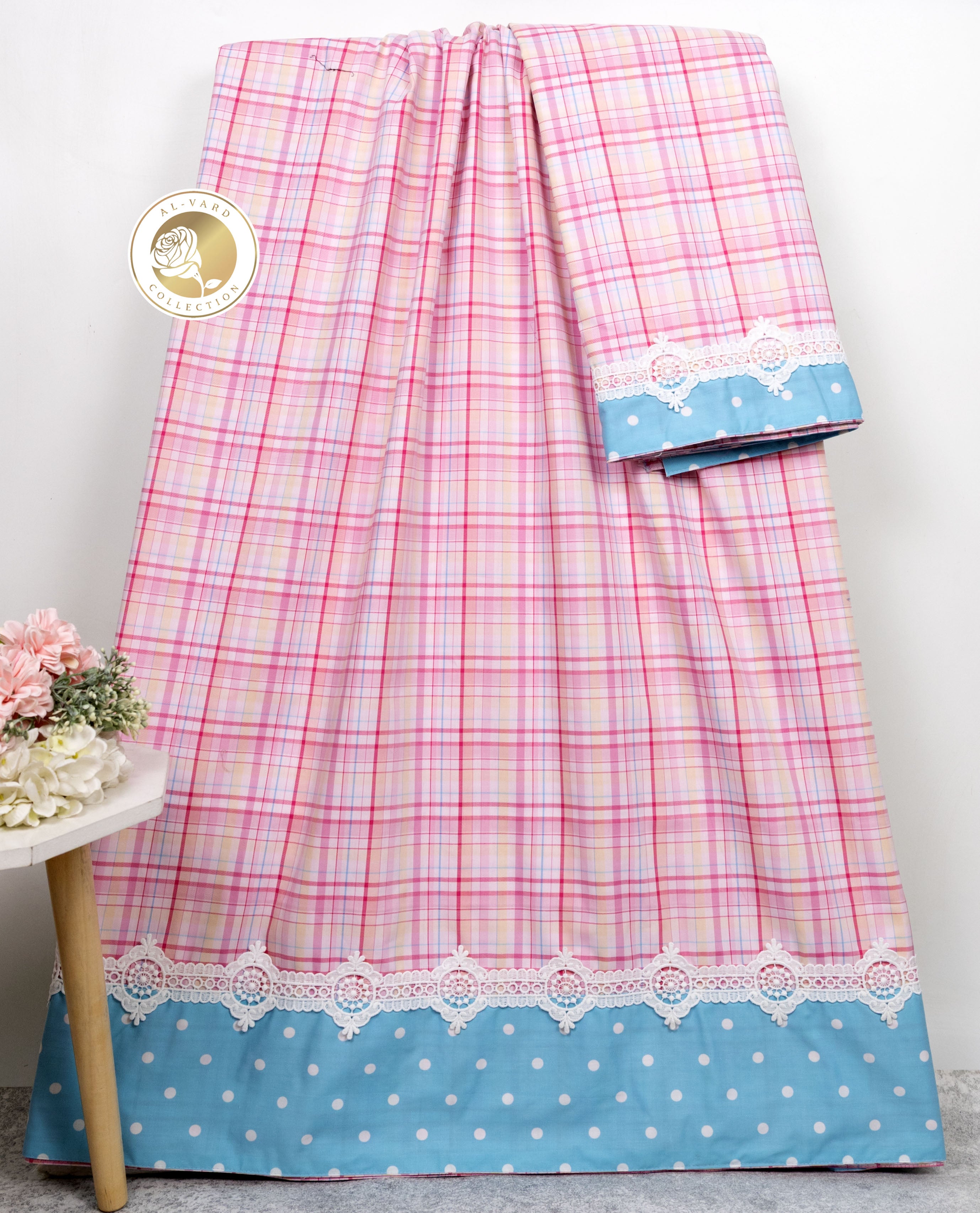 Burburry Checks Print Rida With Smart Lace & Smart Blue White Dots Panel