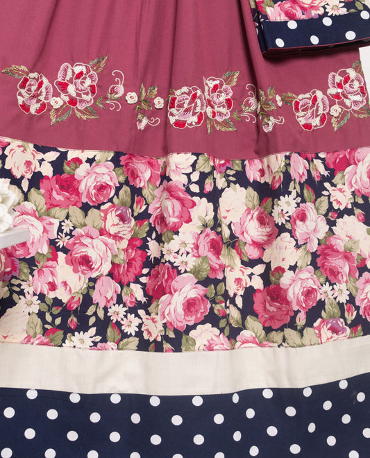 Dark Pink Rida With Floral Panel & Floral Embroidery Work