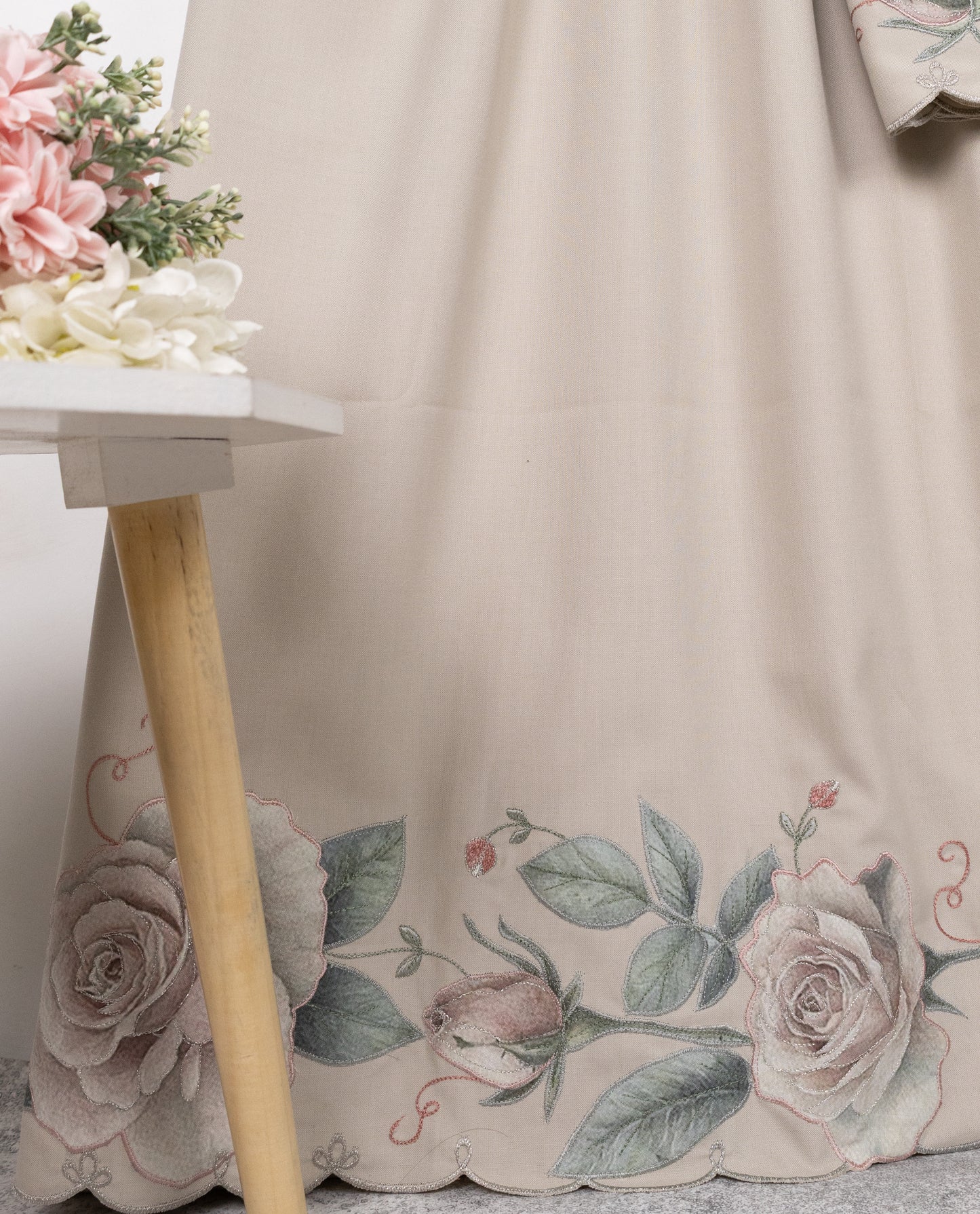 Light Tan Rida With Smart Applique Floral & Embroidery Work-