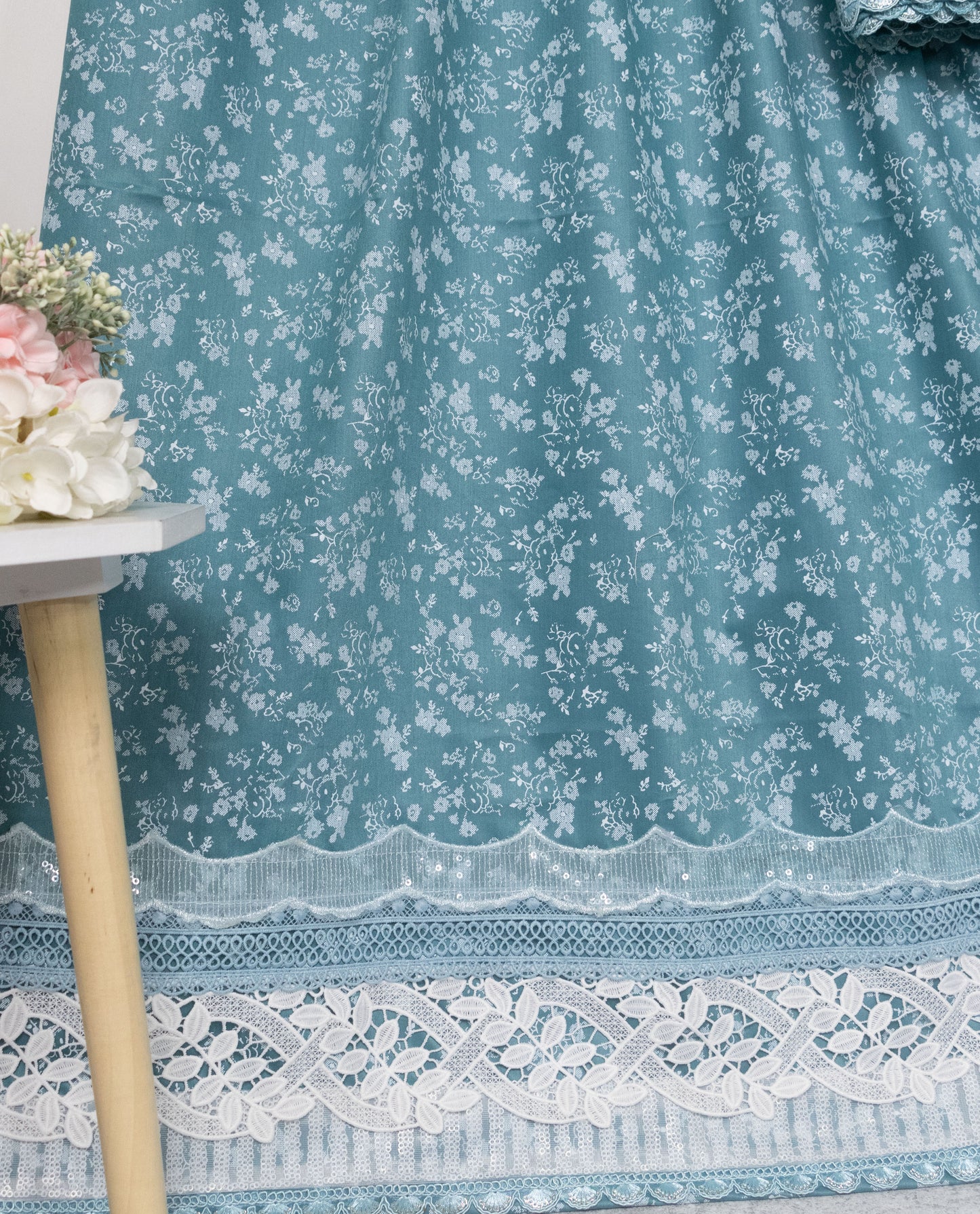 Sea Green Self Print Rida With Smart Lacing – AL-Vard Collection