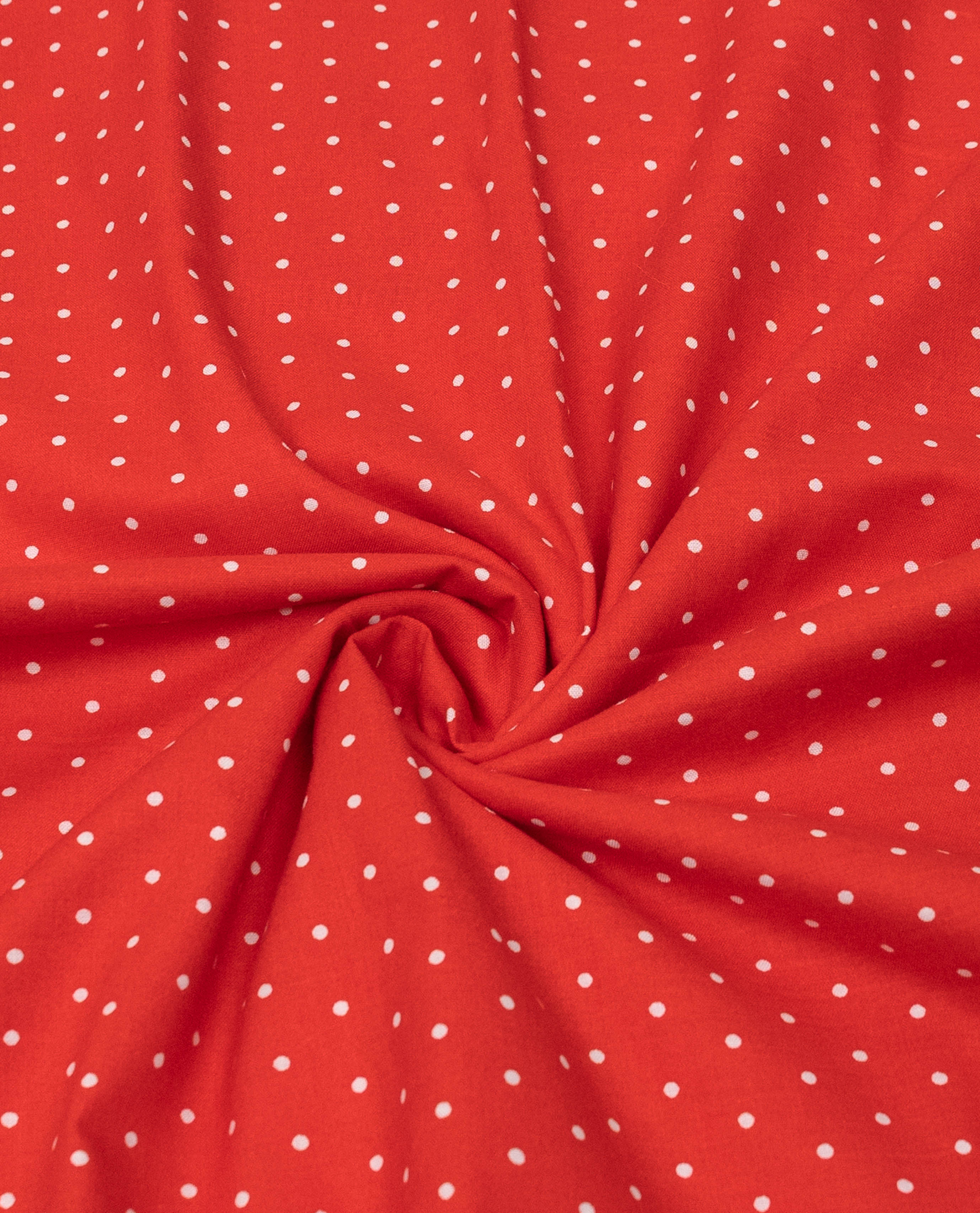 Rose Red White Mini Dots Rida With Smart Rose Print Panel Lace & Rose Embroidery Work