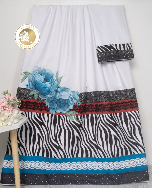 White Rida With Zebra Print Panel & Smart Floral Applique