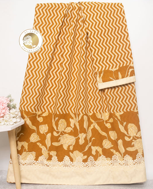 Mustard Yellow Chevron Rida With Smart Floral Panel & Lace