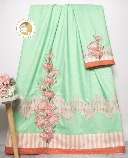 Green Rida With Smart Multi Panel & Rose Work
