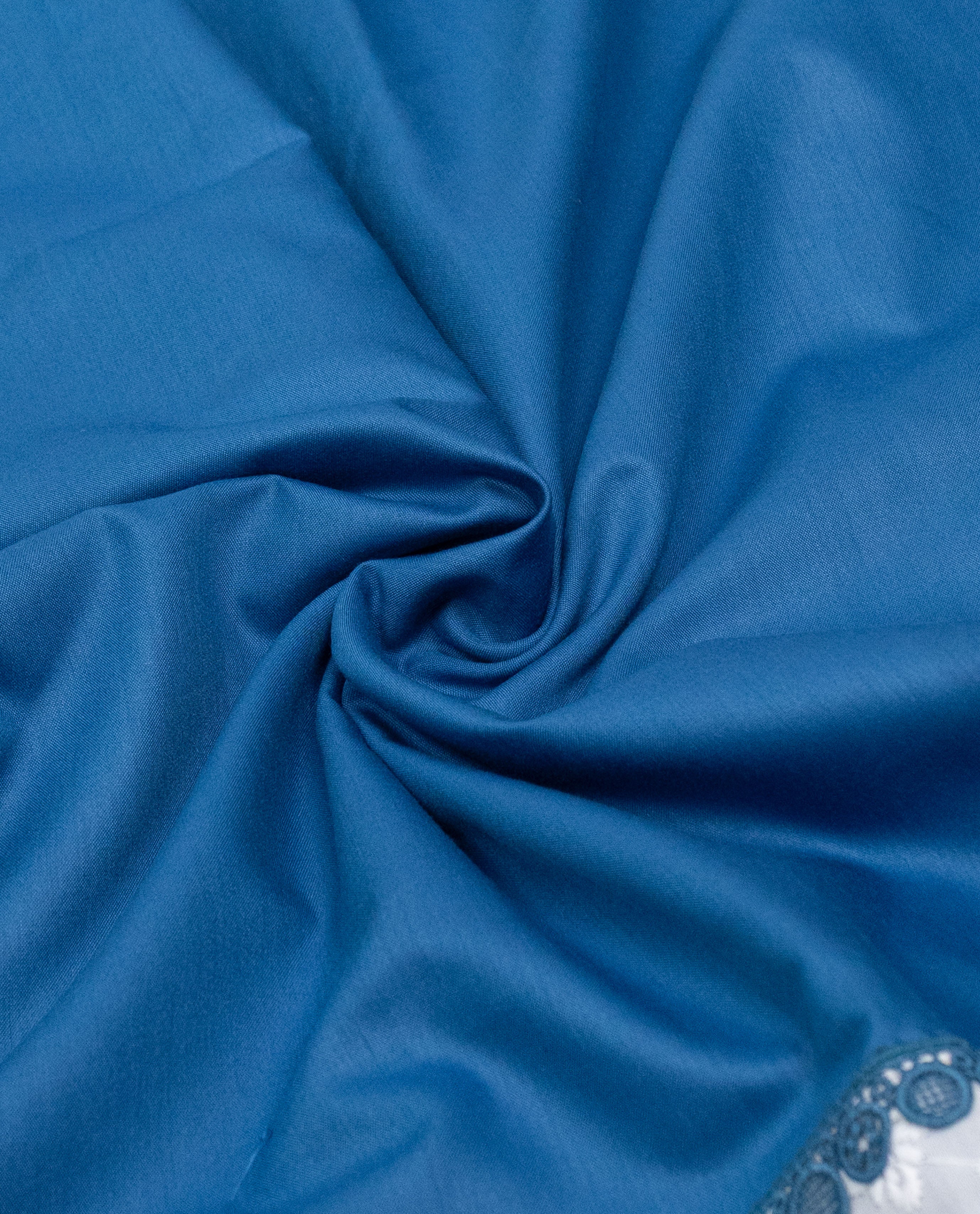 Peacock Blue Rida With Smart White Panel Lace & Floral Applique Work