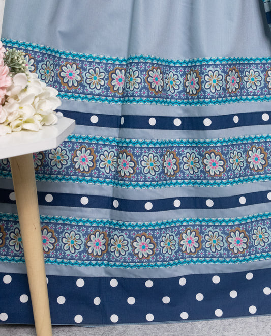 Dark Grey Rida With Smart Floral Patta & Navy Blue Dots Patta