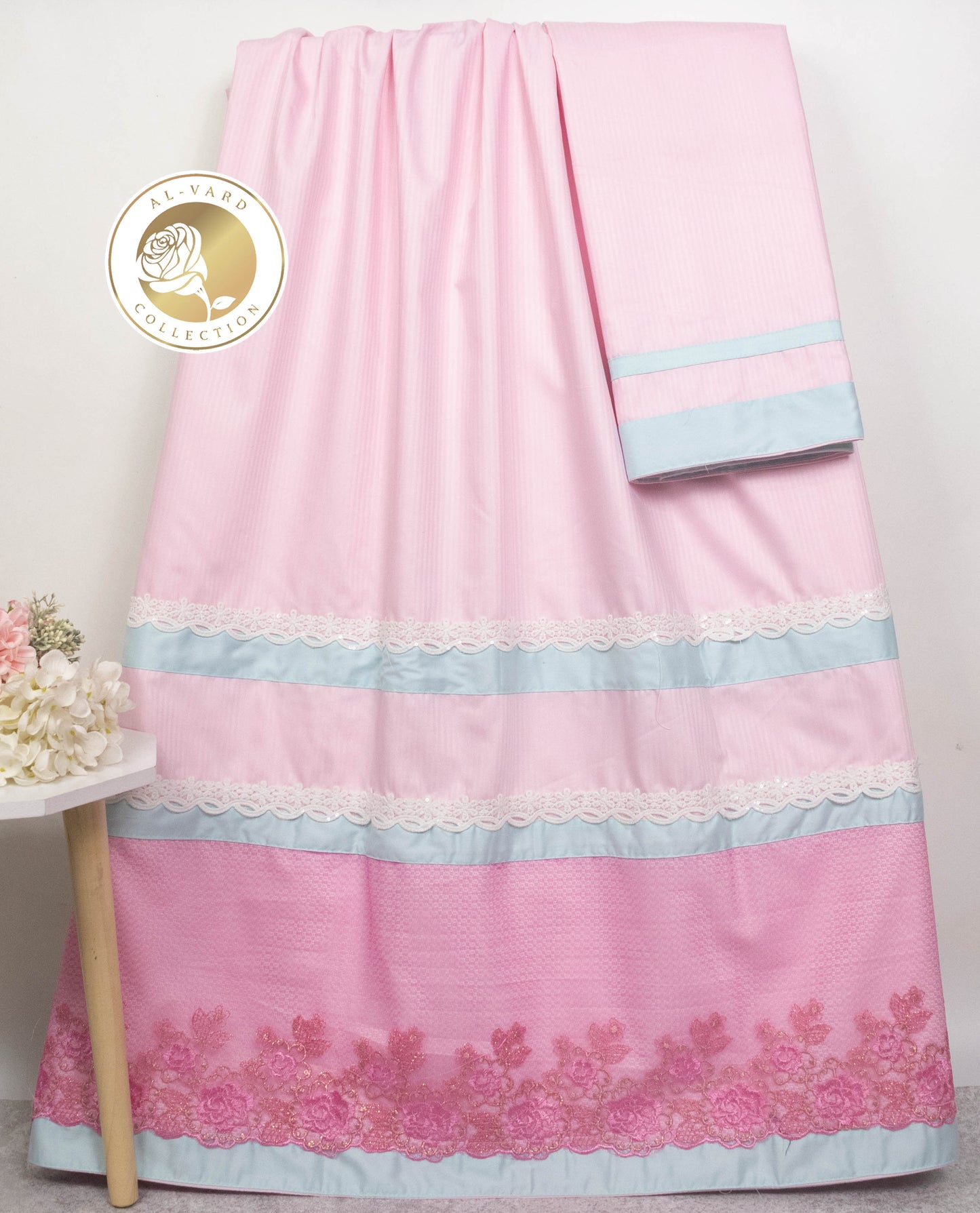 Baby Pink Rida With Smart Sequence Lace & Smart Lace Peice