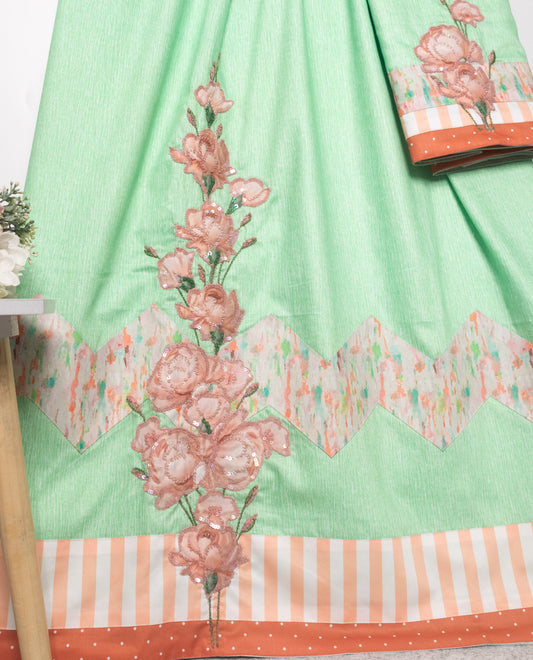 Green Rida With Smart Multi Panel & Rose Work