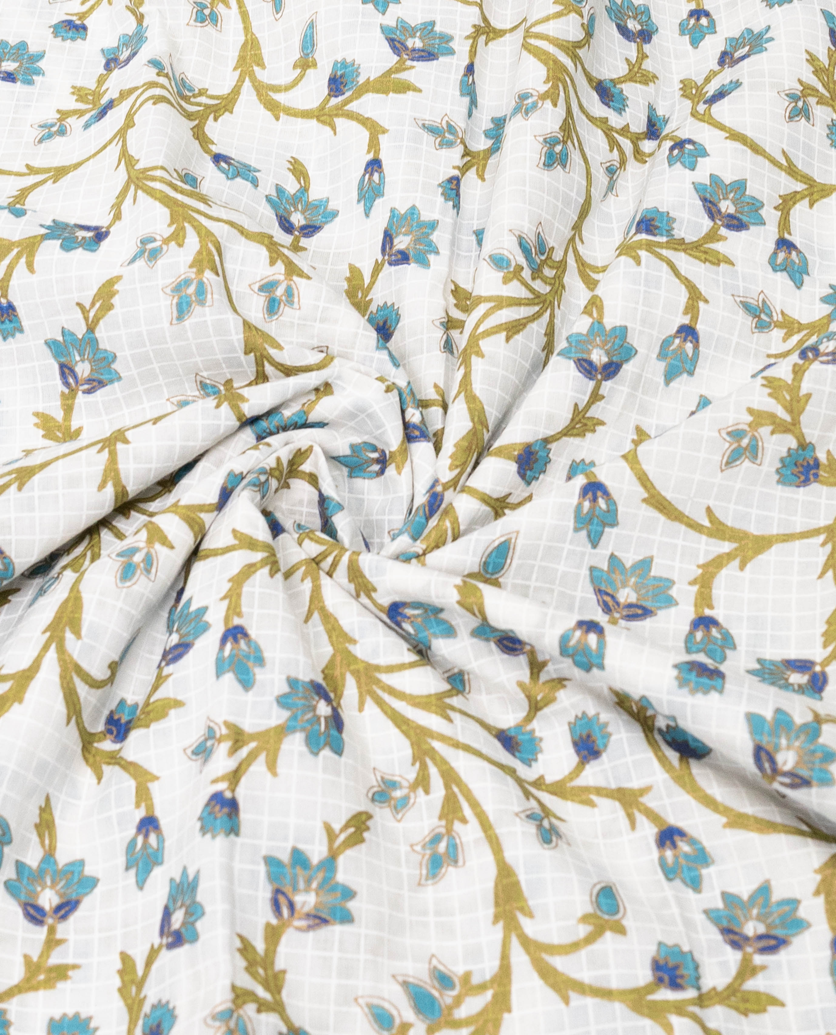White Base Smart Batik Rida With Smart Floral Print Panel & Lace