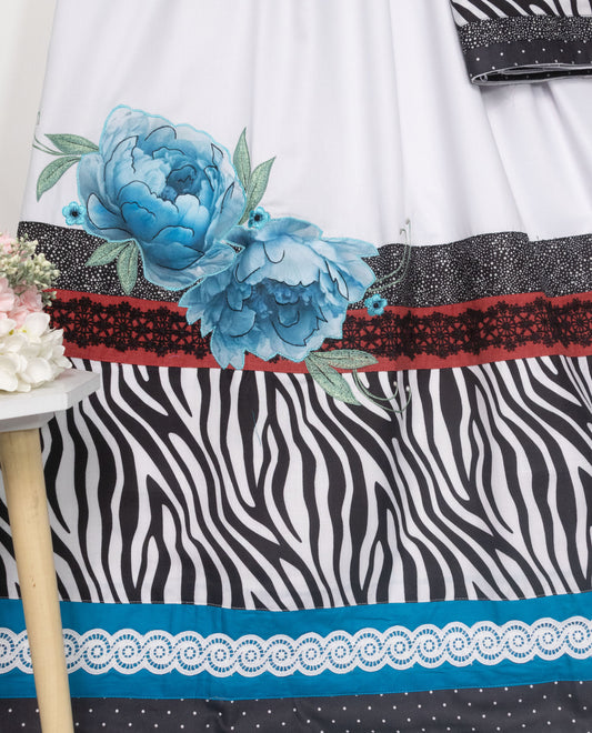 White Rida With Zebra Print Panel & Smart Floral Applique