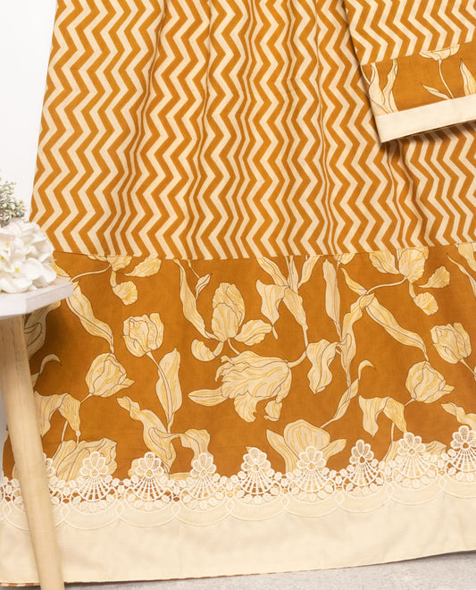 Mustard Yellow Chevron Rida With Smart Floral Panel & Lace
