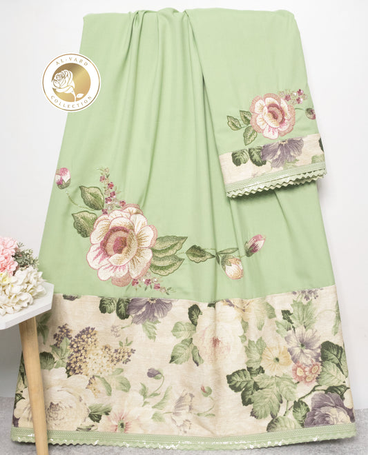 Light Green Rida With Floral Imported Panel & Floral Bunch