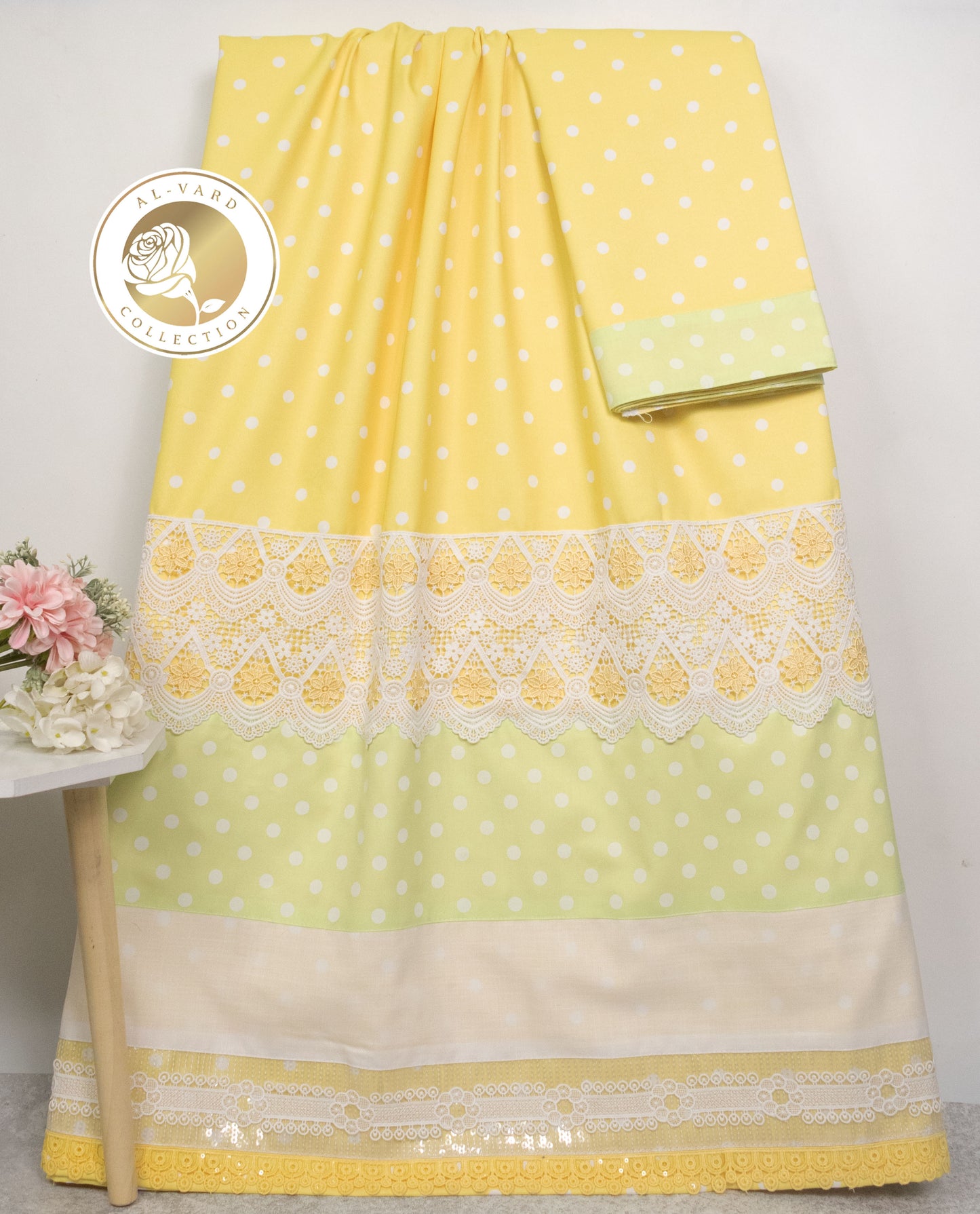 Mango Yellow White Dots Rida With Polka Dots Panel & Lace