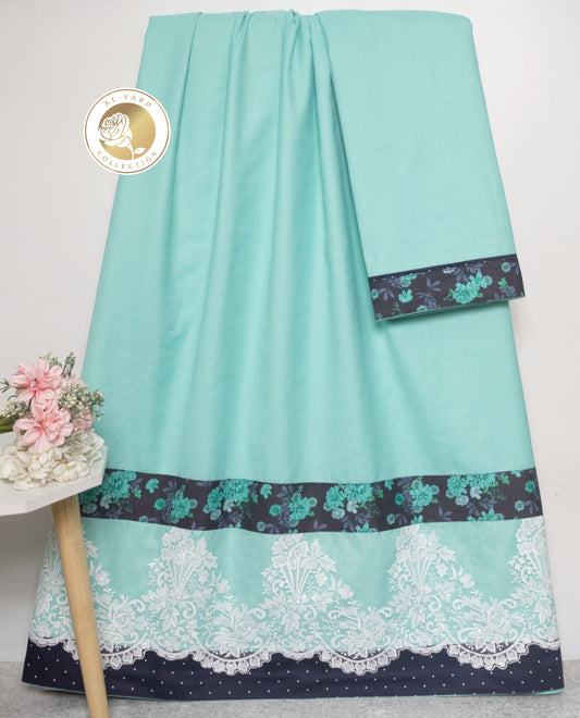 Turquoise Blue Rida With Smart Floral Panel & Smart White Lace