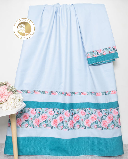 Light Blue Rida With Floral Panel & Blue Patti