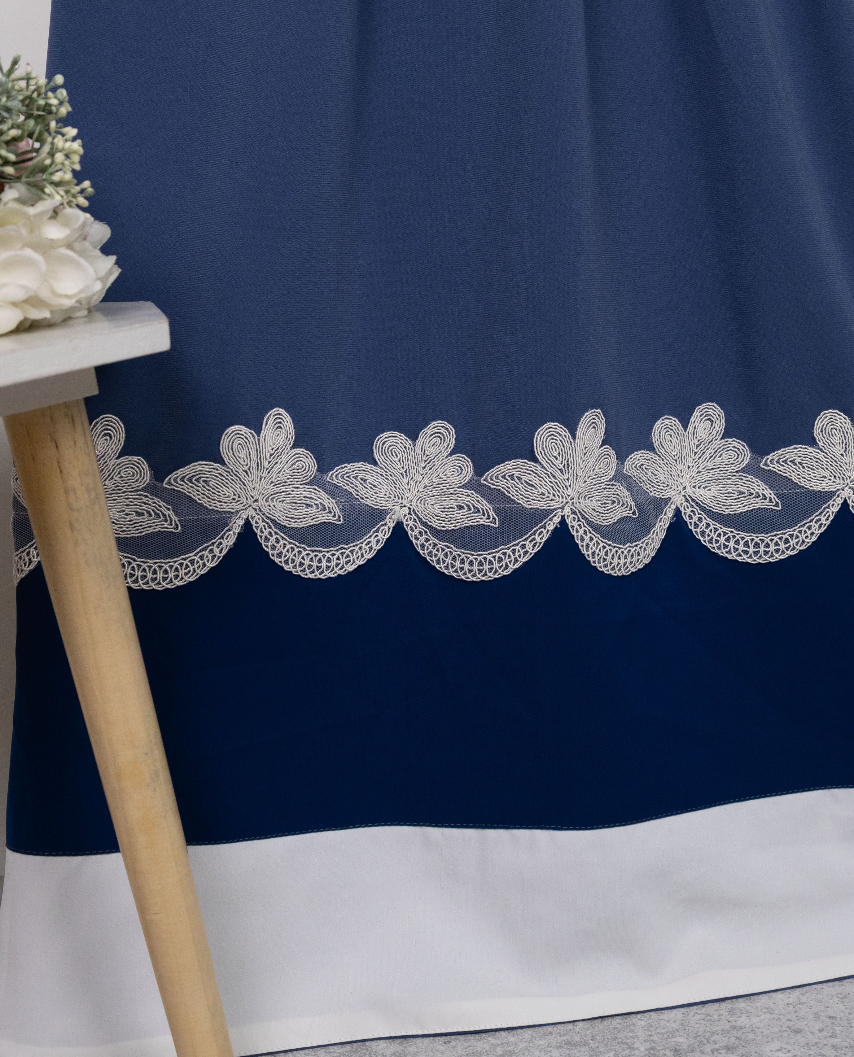 Oxford Blue Abaya Rida With Black & White Abaya Panel & Smart Lace