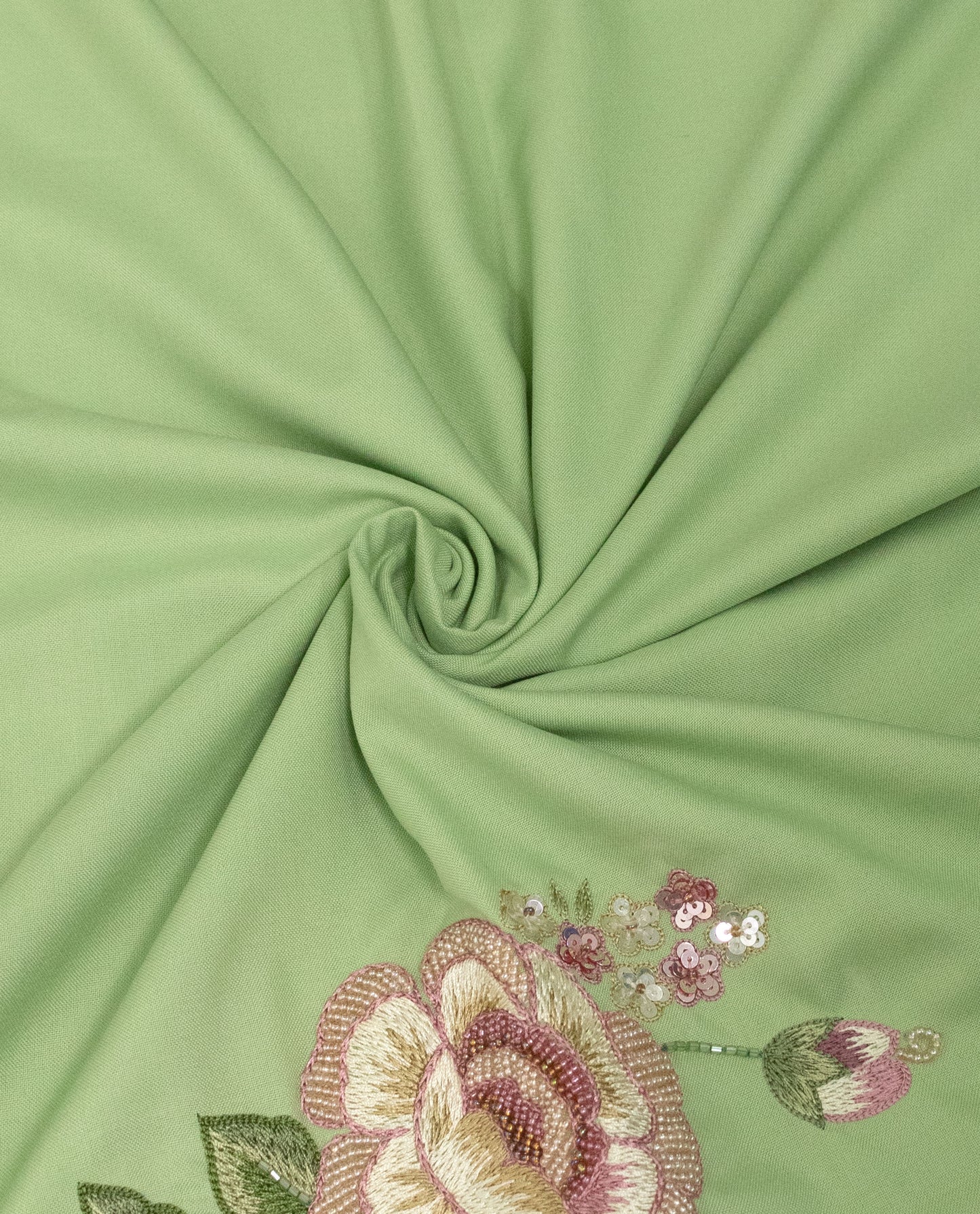 Light Green Rida With Floral Imported Panel & Floral Bunch