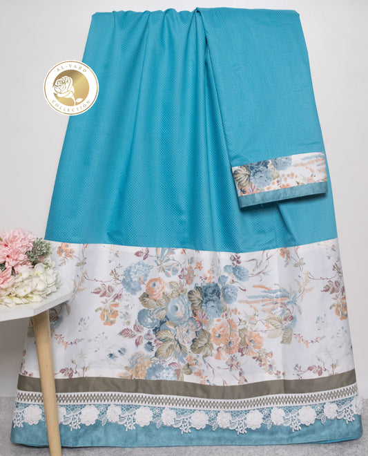 Turquoise Blue Rida With Smart Floral Print & Smart Lace-1650/-