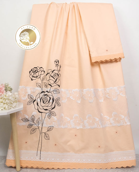 Peach Rida With Floral Lace & One Side Floral Black Work