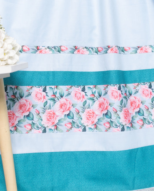 Light Blue Rida With Floral Panel & Blue Patti