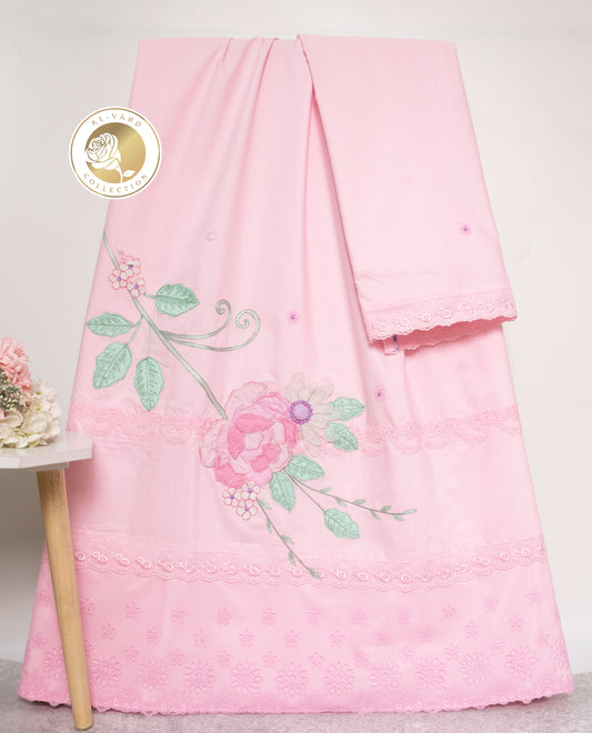 Baby Pink Rida With Smart Lacing & Floral Applique Work