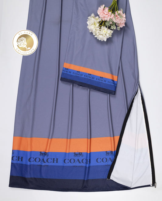 Stone Grey Swim Wear Rida With Orange & Blue Lining Printed & Coach Newyork With Symbol