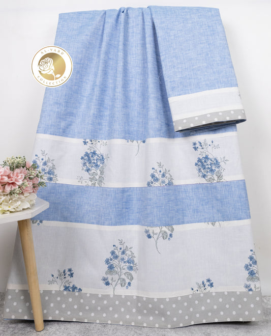 Powder Blue Rida With Smart White Floral Print Panel