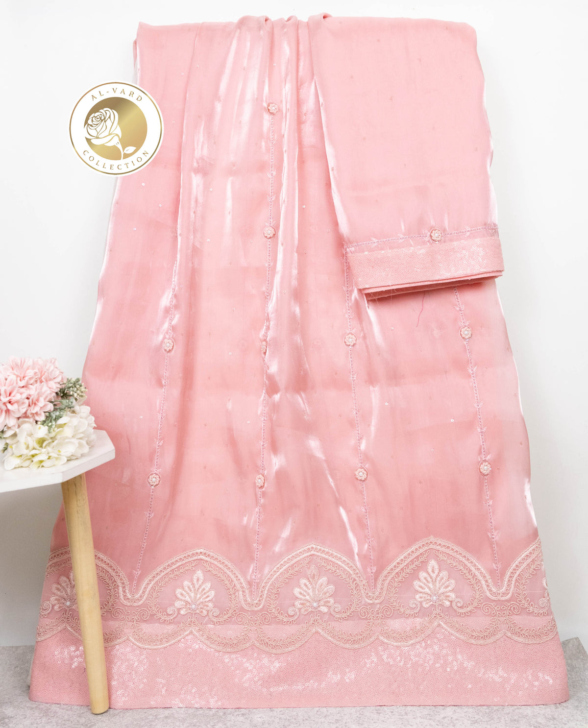 Blush Pink Rida With Shining Lace & Lite Bullion Work & All Over Tikri ...