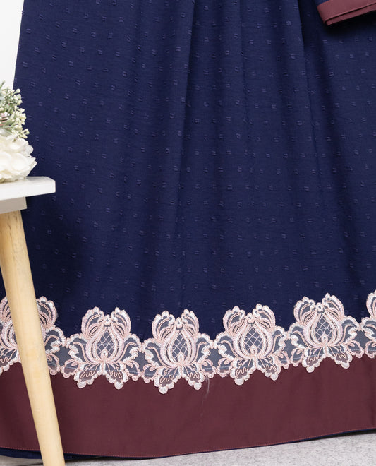 Navy Blue Abaya Rida With Smart Lace & Smart Dark Abaya Panel