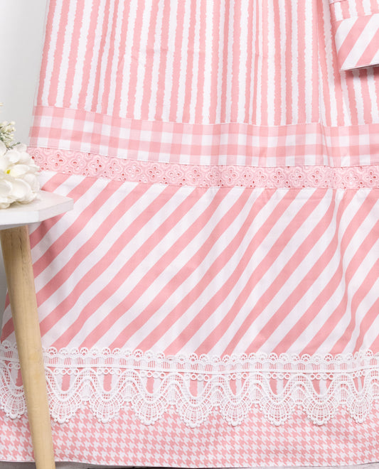 Baby Pink & White Stripes Rida With Checks Lining Panel & Smart Lace