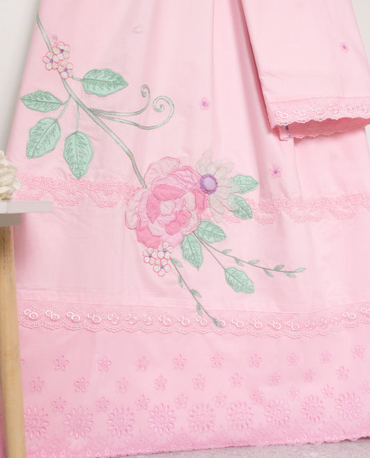 Baby Pink Rida With Smart Lacing & Floral Applique Work