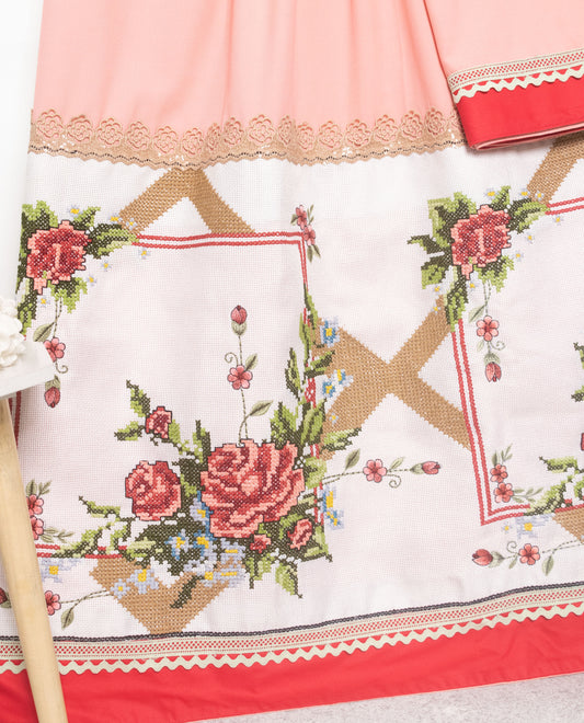 Peach Rida With Heavy Floral Crosscet Belt & Smart Lace