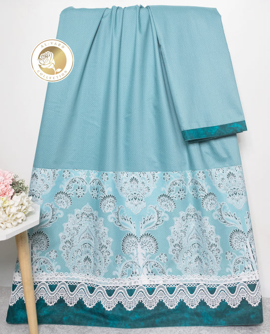Teal Blue Rida With Smart Floral Panel & Lace