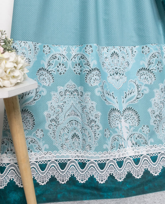 Teal Blue Rida With Smart Floral Panel & Lace