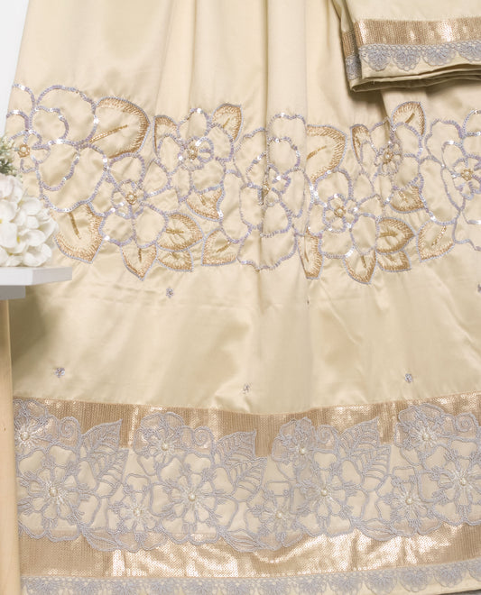 Beige Rida With Heavy Look Lace & Floral Aari Work