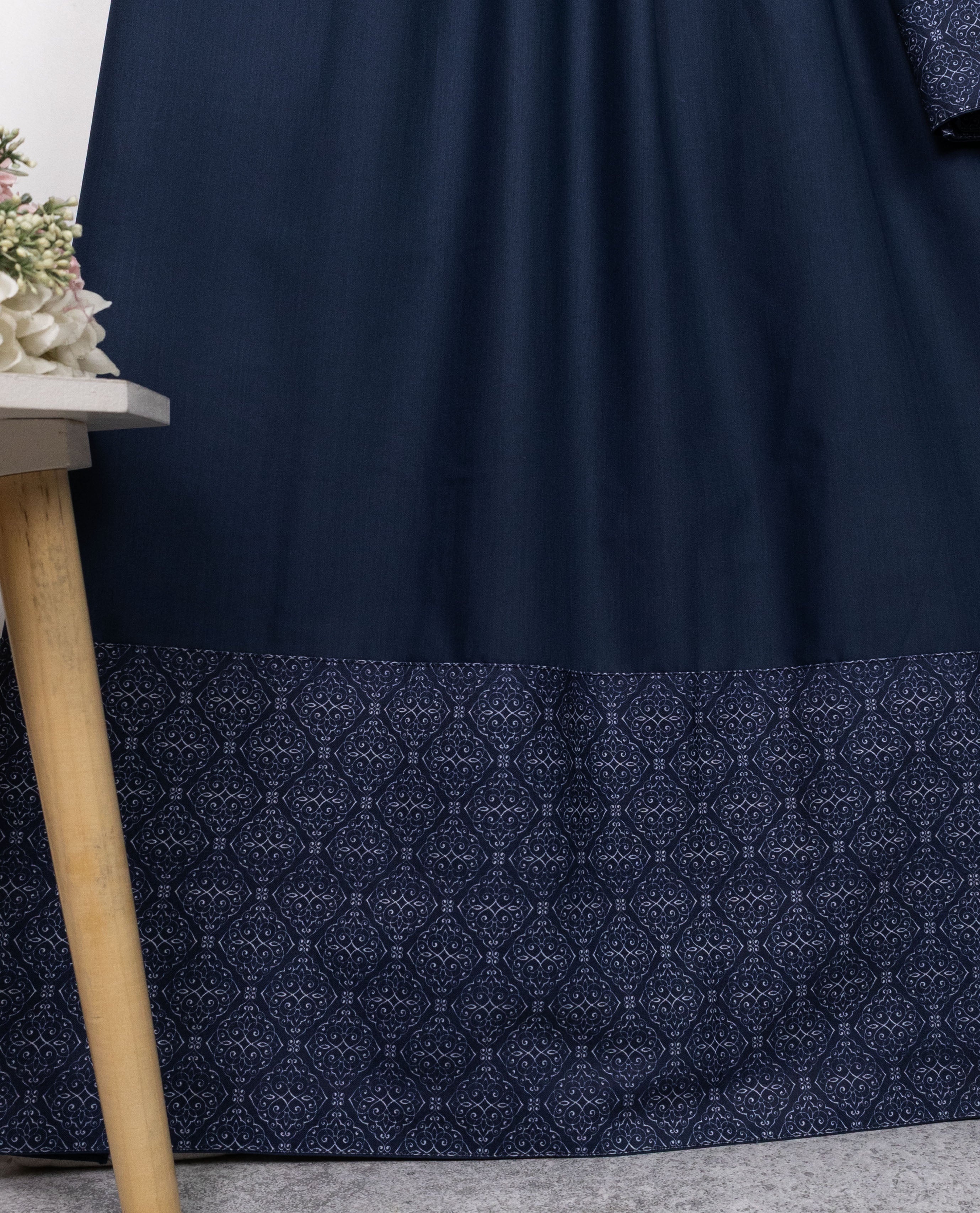 Dark Navy Blue Rida With Smart Same Dark Color Printed Panel